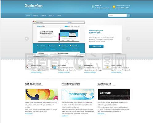 藍色爽朗風格網頁psd模板